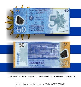 Vector pixel mosaic banknote of Uruguay. Note in denominations of 50 pesos. Obverse and reverse. Play money or flyers. Part 2