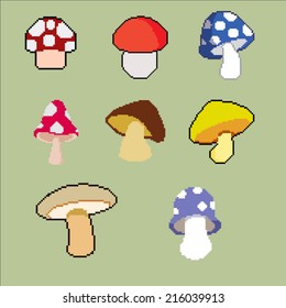 Vector Pixel Mushroom Set