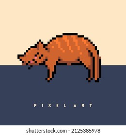 Vector pixel orange sleeping cat. Modern illustration.