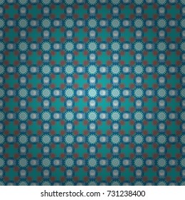 Vector pixel oriental mandala in blue, brown and pink colors. Seamless pattern made of small squares on the background. Mosaic, embroidery, wallpaper, kaleidoscope, mandala. Vector illustration.
