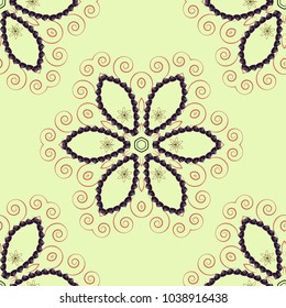 Vector pixel oriental mandala in brown, orange and beige colors. Mosaic, embroidery, wallpaper, kaleidoscope, mandala. Vector illustration. Seamless pattern made of small squares on the background.