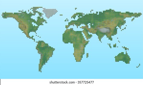 Vector pixel physical map of the world.