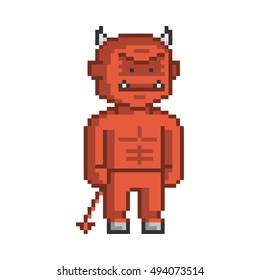 Vector pixel red devil on white background.