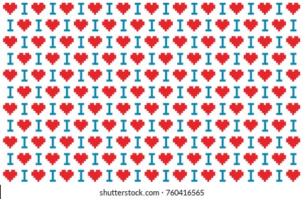 Vector pixel seamless love background with hearts for valentine time