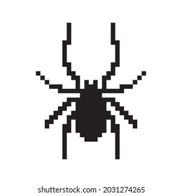 Vector pixel spider  icon. Computer virus pictogram. Black spider icon isolated on white background.  Internet security theme.