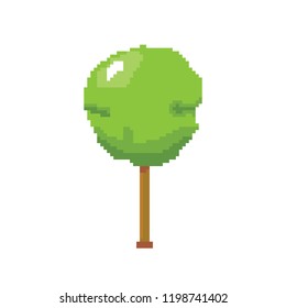 vector pixel style green tree isolated on white. pixel art concept design element