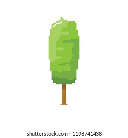 vector pixel style green tree isolated on white. pixel art concept design element