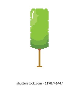 vector pixel style green tree isolated on white. pixel art concept design element