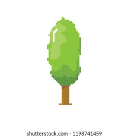 vector pixel style green tree isolated on white. pixel art concept design element