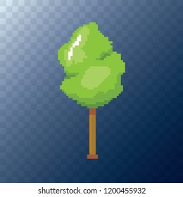 vector pixel style green tree isolated on transparent. pixel art concept design element