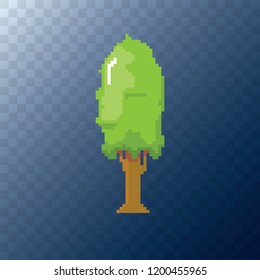 vector pixel style green tree isolated on transparent. pixel art concept design element