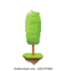 vector pixel style green tree with green grass isolated on white. pixel art concept design element. 8 bit Game scene with green landscape