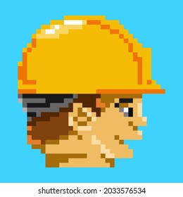 vector in pixel style of the head of a building project worker in a helmet