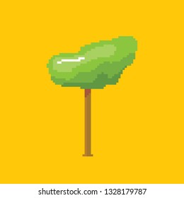 vector pixel style summer green tree isolated on orange background. pixel art concept design element 