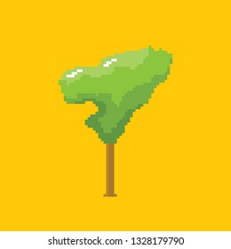 vector pixel style summer green tree isolated on orange background. pixel art concept design element 