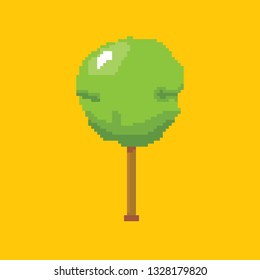 vector pixel style summer green tree isolated on orange background. pixel art concept design element 