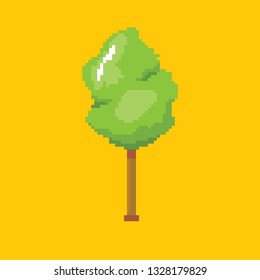 vector pixel style summer green tree isolated on orange background. pixel art concept design element 