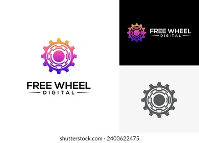 Vector pixel tech digital gear wheel automotive logo design template