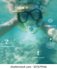 vector pixel template poster with the image of diver on the background 