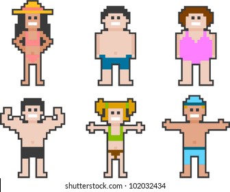 vector pixelart beach people set 2