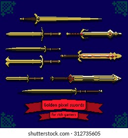 Vector pixel-art golden swords set