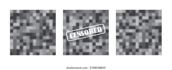 Vektor pixelated unscharfe Zensur Effekt mit Mosaikblöcken und zensierte Etikett, abstrakt verzerrte Muster für Erwachsenen-Content-Masking, sensible Medien Verschleierung und Datenschutz Design