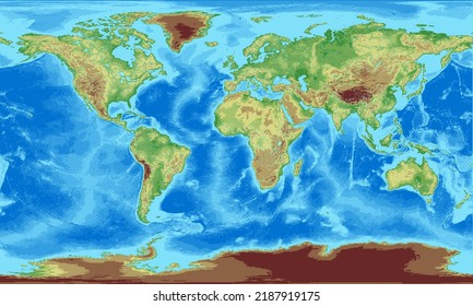 Vector Pixelated Topographic World Map Miller projection