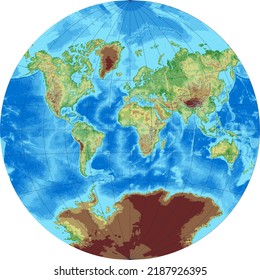 Vector pixelated topographic world map Van der Grinten projection