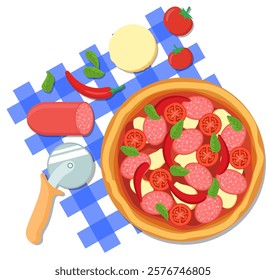 Vector Pizza: Appetizing Illustration for Ads and Posters. Vector Pizza Ingredients