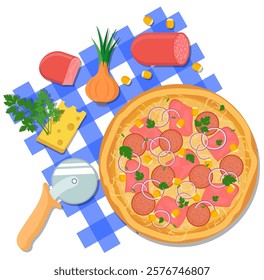 Vector Pizza: Appetizing Illustration for Ads and Posters. Vector Pizza Ingredients