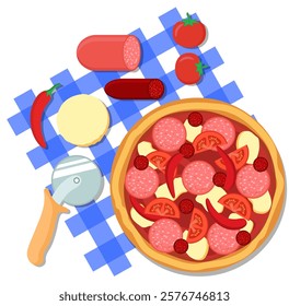 Vector Pizza: Appetizing Illustration for Ads and Posters. Vector Pizza Ingredients