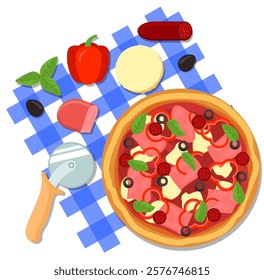 Vector Pizza: Appetizing Illustration for Ads and Posters. Vector Pizza Ingredients