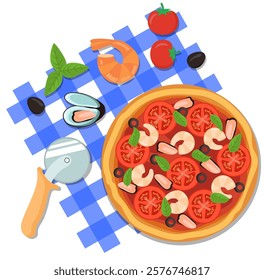 Vector Pizza: Appetizing Illustration for Ads and Posters. Vector Pizza Ingredients