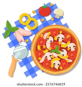 Vector Pizza: Appetizing Illustration for Ads and Posters. Vector Pizza Ingredients