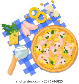 Vector Pizza: Appetizing Illustration for Ads and Posters. Vector Pizza Ingredients