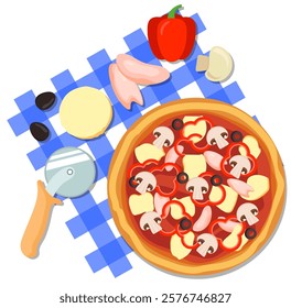 Vector Pizza: Appetizing Illustration for Ads and Posters. Vector Pizza Ingredients