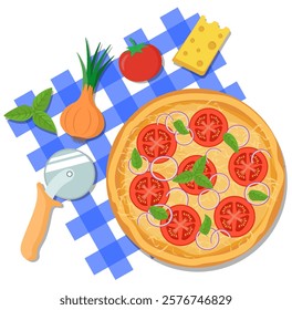 Vector Pizza: Appetizing Illustration for Ads and Posters. Vector Pizza Ingredients