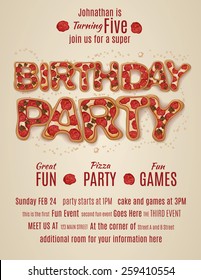 Vector Pizza Birthday Party Flyer Invitation Template Design