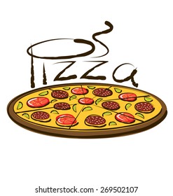 vector pizza with calligraphic inscription and aroma