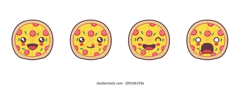 vector pizza cartoon mascot, with different facial expressions. suitable for icons, logos, prints, stickers, etc.