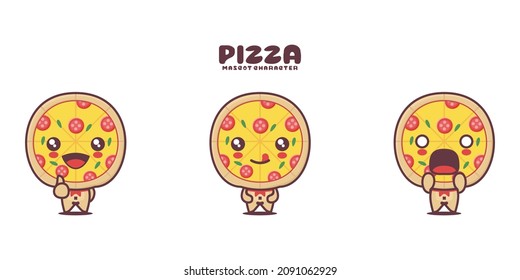 vector pizza cartoon mascot, with different expressions, isolated on a white background.