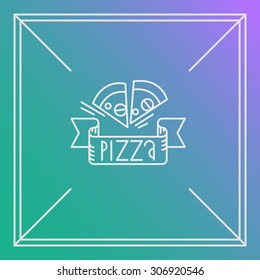 Vector pizza design element. Linear style. Outline emblem or badge