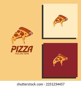 Vector Pizza Emblem on chalkboard. Pizza logo template. Vector emblem for cafe, restaurant or food delivery service.