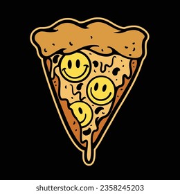 Vector Pizza Emoticon Streetwear Cartoon Illustration