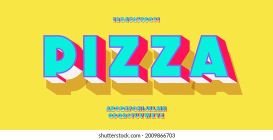 Vector pizza font 3d bold color modern typography for infographics, motion graphics, video, promotion, decoration, logotype, party poster, t shirt, book, animation, banner, game, printing. 10 eps