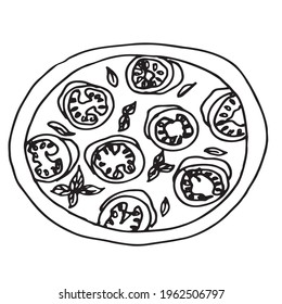 Vector Pizza Hand-Drawn Illustration. Logo. A picture for a pizzeria. Drawing for printing T-shirts. Business lunch.