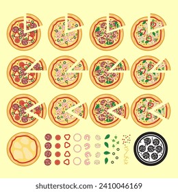 iconos de pizza vectorial aislados en fondo blanco