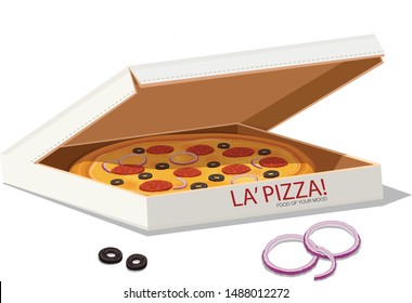 Vector pizza illustration with delivery box