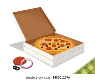 Vector pizza illustration with delivery box