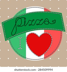 Vector pizza label with heart